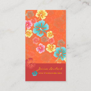 RETRO BOLD TROPICAL FLOWERS, HIBISCUS VISITKORT