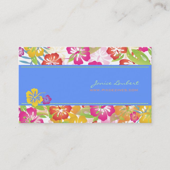 RETRO BOLD TROPICAL FLOWERS, HIBISCUS VISITKORT (Framsida)