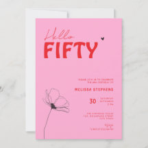 Retro Bold Typo Rosa Röd Enkel 50-årsdag