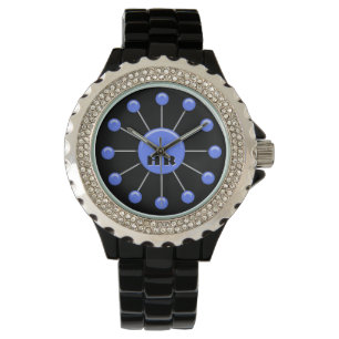 Retro Boll Clock Ansikte - Periwinkle (Monogrammed Armbandsur