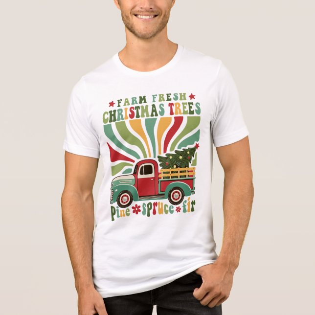Retro Bondfräska Julgranen Lastbil T Shirt (Framsida)