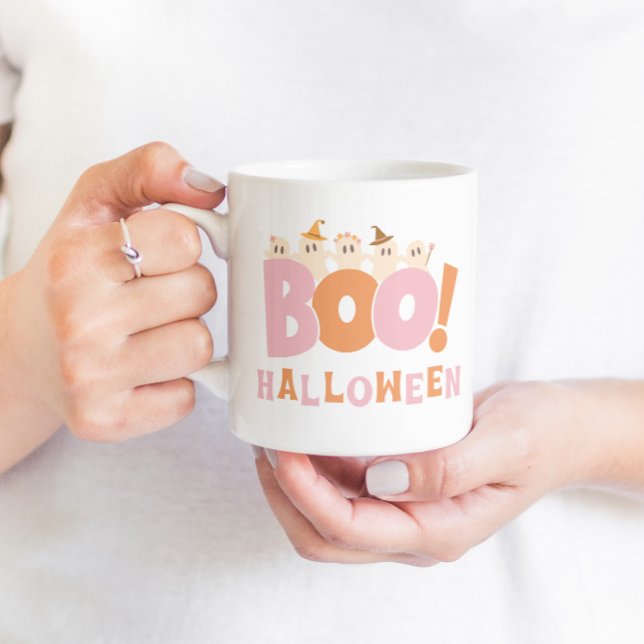 Retro Boo Halloween Coola Cute Modern Kaffemugg (Boo Halloween Retro Mug)