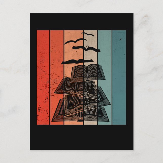 Retro Book Birds Library Bookworm Vykort (Framsida)