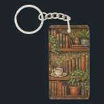 Retro book lover art<br><div class="desc">A cozy retro-inspired design featuring a charming bookshelf filled with vintage books,  delicate botanical accents,   and a comforting cup of tea or coffee.</div>