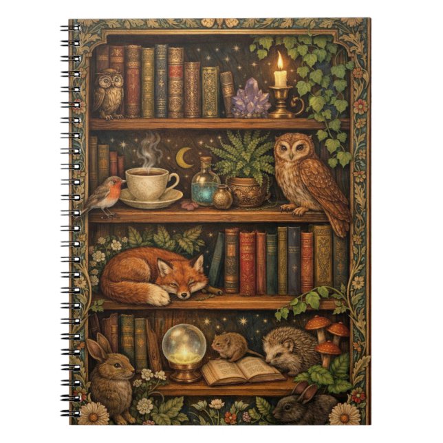 Retro book lover woodland animals anteckningsbok (Framsidan)