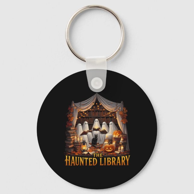 Retro Bookish Witch Boo Ghost Haunted Bookstore Ha Nyckelring (Framsida)