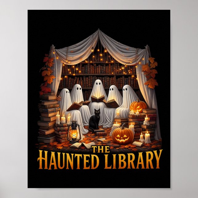 Retro Bookish Witch Boo Ghost Haunted Bookstore Ha Poster (Framsidan)