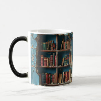 Retro Bookshelf Design Mug, Unique Artistic Coffee Magisk Mugg