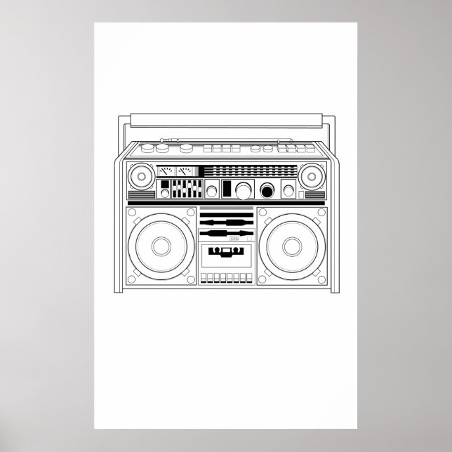 Retro Boom box/Ghetto Blaster T-shirt Poster (Framsidan)
