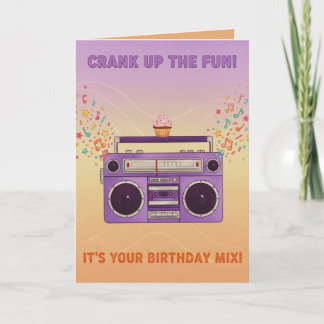 Retro Boombox "Crank Up The Fun" Birthday Card Kort