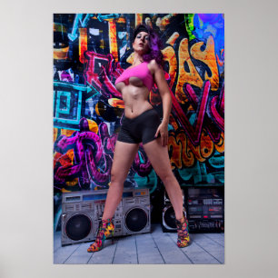 Retro Boombox flicka Poster