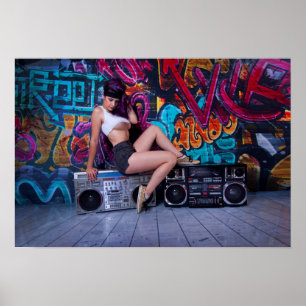 Retro Boombox flicka vid räkningen Tracy Poster