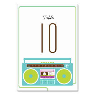 Retro Boombox Indie Mixtape Bröllop Blue / Lime Bordsnummer