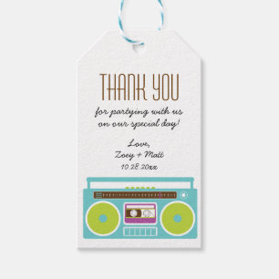 Retro Boombox Indie Mixtape Bröllop Blue / Lime Presentetikett