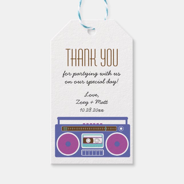 Retro Boombox Indie Mixtape Bröllop Lila Indigo Presentetikett (Framsidan)