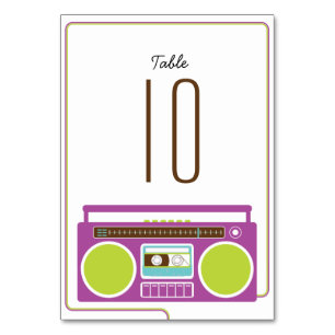 Retro Boombox Indie Mixtape Bröllop (Lila/Lime) Bordsnummer