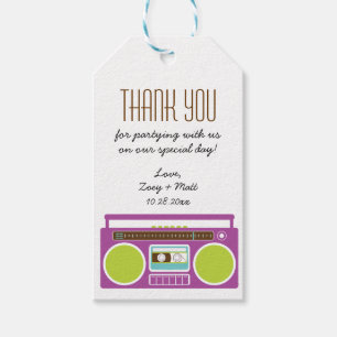 Retro Boombox Indie Mixtape Bröllop Lila Lime Presentetikett
