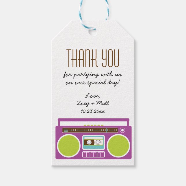 Retro Boombox Indie Mixtape Bröllop Lila Lime Presentetikett (Framsidan)