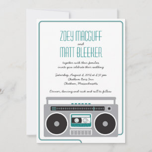 Retro Boombox Indie Mixtape Bröllop (Teal/Silver) Inbjudningar