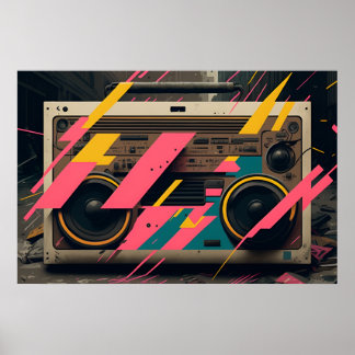 Retro Boombox med 80:s Memphis-formatering Poster