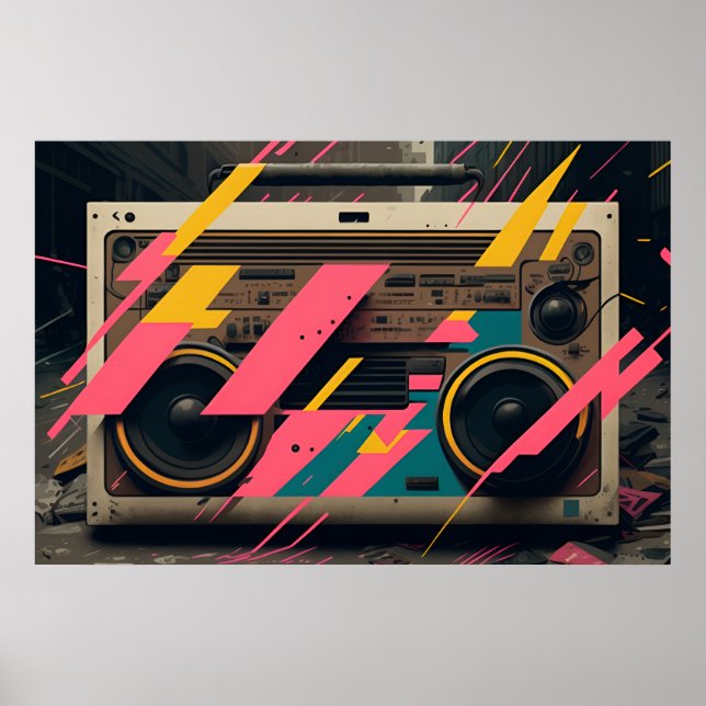 Retro Boombox med 80:s Memphis-formatering Poster (Framsidan)
