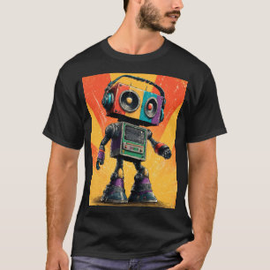 Retro Boombox Robot med hörlurar – Färgrik Kom T Shirt