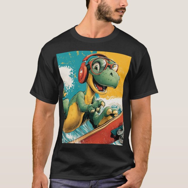 Retro Boombox Robot med hörlurar T Shirt (Framsida)