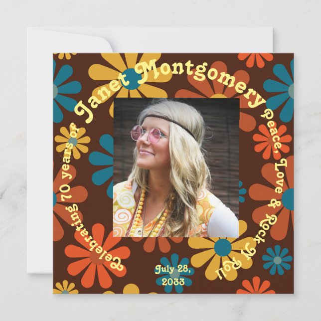 Retro Boomer Flower Power Photo Birthday (Framsida)