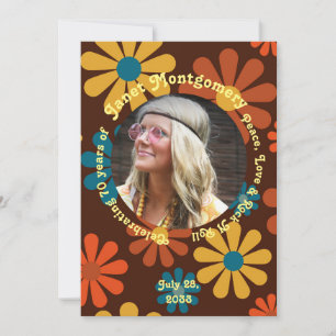 Retro Boomer Flower Power Photo Birthday Inbjudningar
