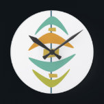 Retro Boomerang Aqua Orange Grönt Mid Century Rund Klocka<br><div class="desc">I funkyns mitt århundrade har den moderna köksklockan en boomerang och rektangulära former i färg av akvblått,  orange,  avokado grönt och blått. Det här kommer att göra en roligt och ett fantastiskt tillägg till muren!</div>