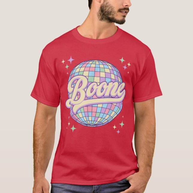 Retro Boone First Name Personalized Disco 80s Birt T Shirt (Framsida)