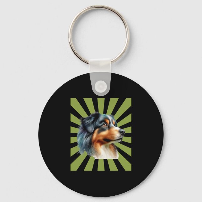 Retro Border Collie Solstråle Grafisk design Nyckelring (Framsida)