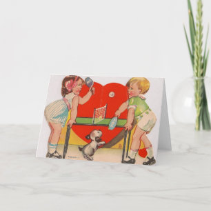 Retro bordtennisvalentin kort för dag