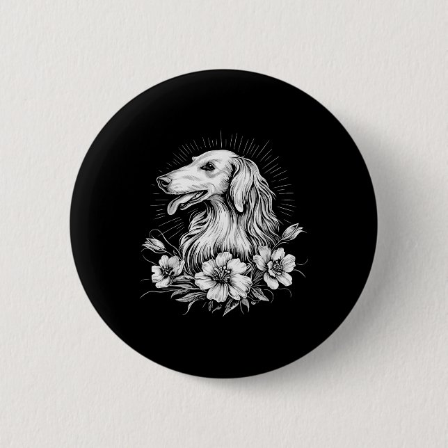 Retro Borzoi Hund älskare Tattoo Stil _1 Knapp (Framsida)