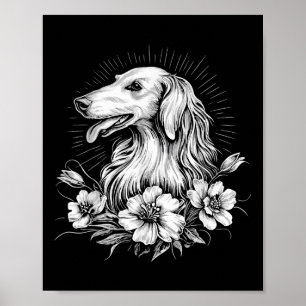 Retro Borzoi Hund älskare Tattoo Stil _1 Poster