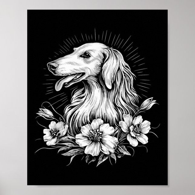 Retro Borzoi Hund älskare Tattoo Stil _1 Poster (Framsidan)