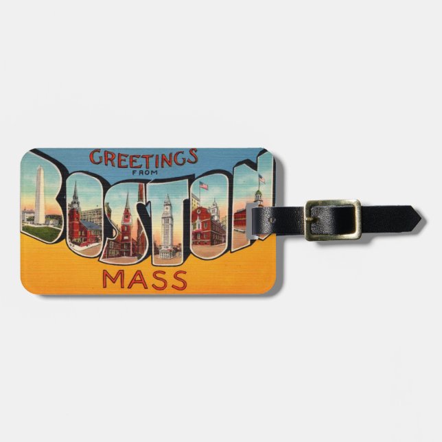 Retro Boston Luggage Tag Bagagebricka (Horisontell Framsida)