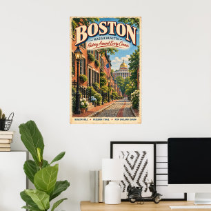 Retro Boston Massachusetts Resa Beacon Hill Poster
