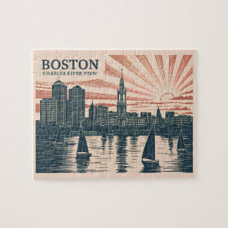 Retro Boston Sailcraft Skyline Art Classic Fet Pussel