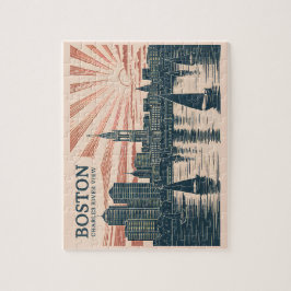 Retro Boston Sailcraft Skyline Art Classic Fet Pussel