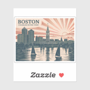 Retro Boston Sailcraft Skyline WPA Vintage Classic Klistermärken