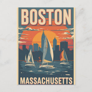 Retro Boston Siluett & Segelbåtar Massachusetts Vykort