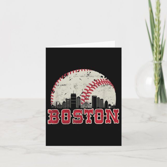 Retro Boston Skyline Baseball Vintage Kort (Framsida)