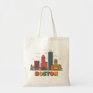 Retro Boston Skyline Vintage Serieteckning Present Tygkasse