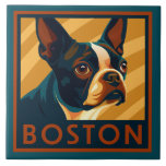Retro Boston Terrier Porträtt Kakelplatta<br><div class="desc">Bold retro-stil Boston Terrier porträtt fångade rasens distinkta tuxedo-liknande jacka,  stort runt ögon och larm upprätt öron. Den här lilla,  vänliga och intelligenta hund är känd för sin charm och sin själsliga personlighet.</div>