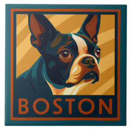 Retro Boston Terrier Porträtt Kakelplatta