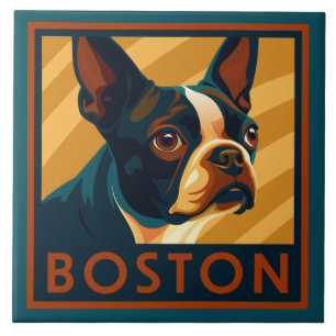 Retro Boston Terrier Porträtt Kakelplatta