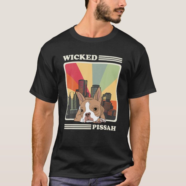 Retro Boston Terrier Wicked Pissah Boston Mass Bos T Shirt (Framsida)