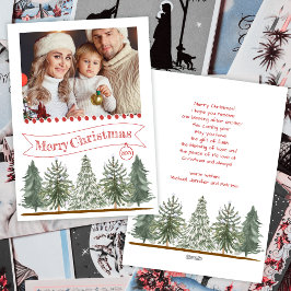 Retro Botanical Grönt Family Photo God jul Julkort