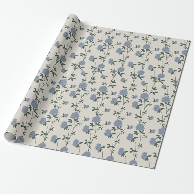 Retro Botanical Meadow Clover | French Linen Presentpapper (Utrullad)